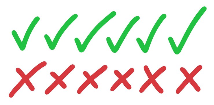 Green Checkmarks and Red Crosses Set