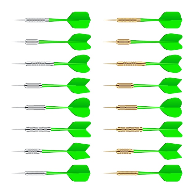 green dart arrows with metal tip isolated on white background dart throwing sport game dartboard