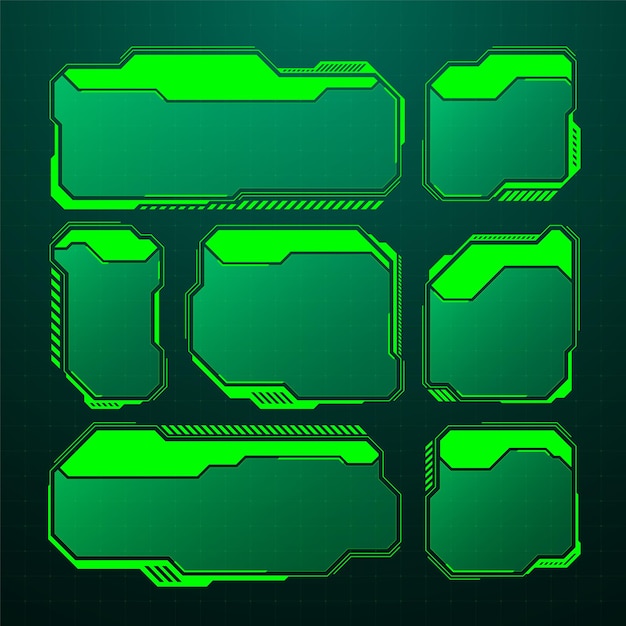 Green futuristic hud ui elements scifi user interface text boxes callouts warning message frames