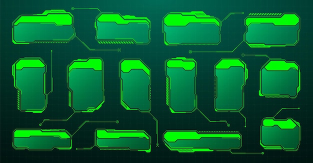 Green futuristic hud ui elements scifi user interface text boxes callouts warning message frames