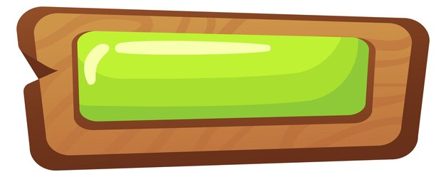 Green game button Cartoon wooden ui element isolated on white background