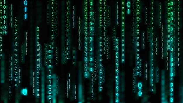 Green matrix background Falling numbers on screen Technology stream binary code Digital vector illustration Hacking concept