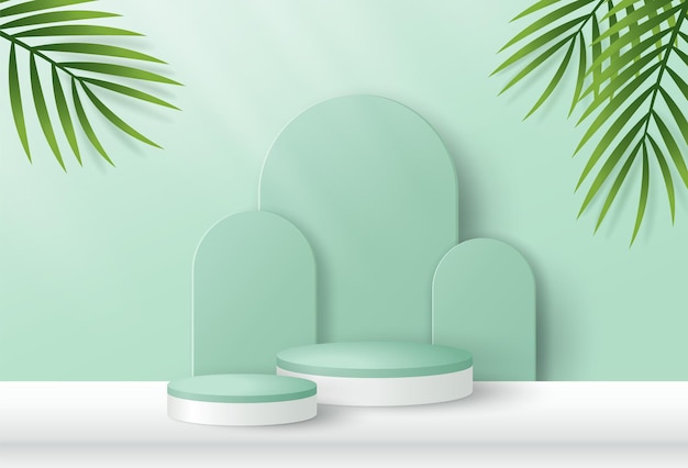 green podium background platform for product presentation branding packaging and promotion