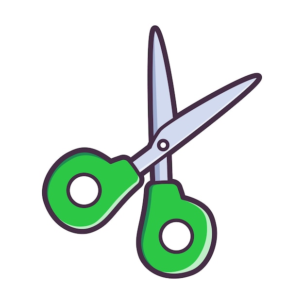 Green safety scissors for kids craft time Vector Illustration Icon Flat Cartoon Style