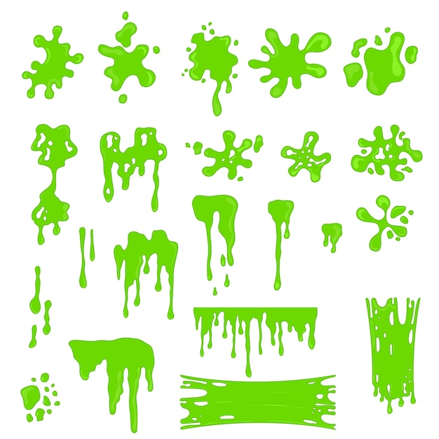 green slime effects different types set drop dirty paint messy or blob splash vector illustration of drip liquid