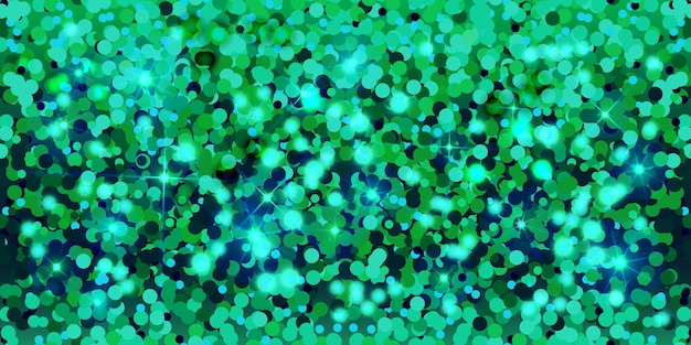 Green sparkling background of shining particles and stars. Shiny and shimmery texture.