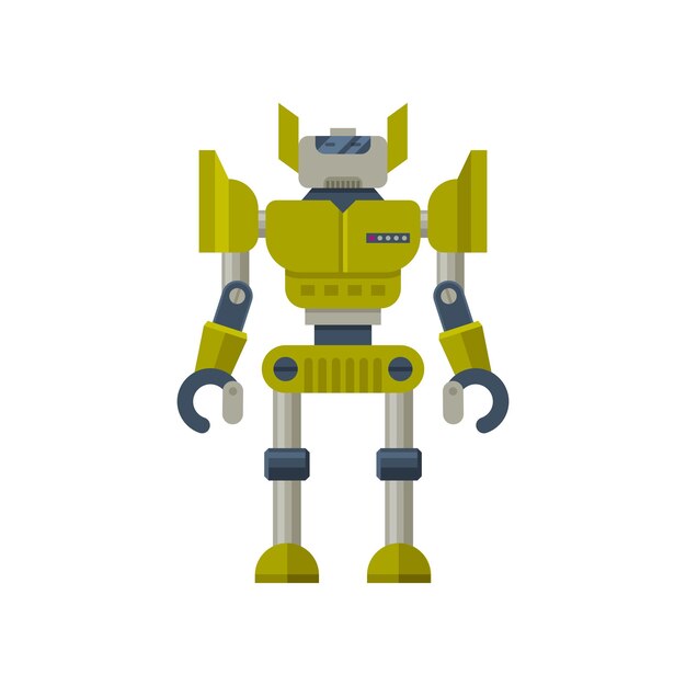 Green transformer with claw hands steel humanoid robot artificial intelligence flat vector design