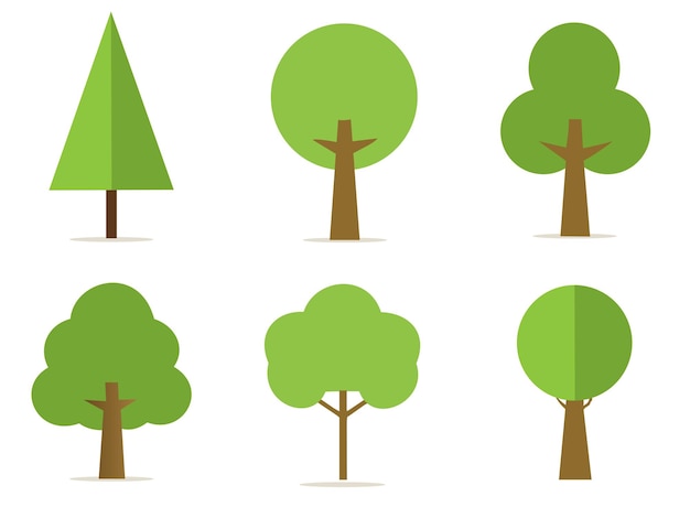 Green Trees Vector Collection Simple Flat Nature Illustration Set