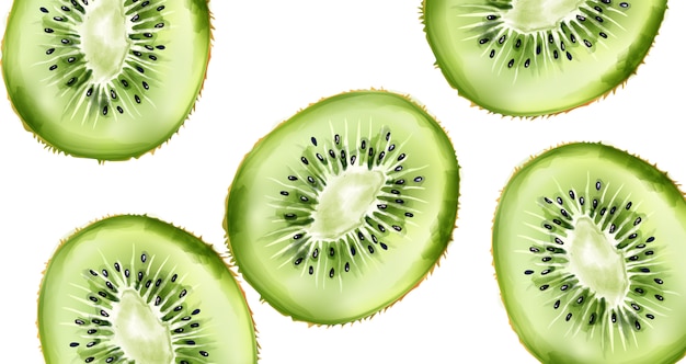 green watercolor sliced kiwi fruit