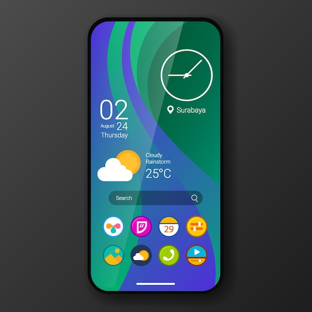 Green wave custom user interface home screen realistic smartphone design