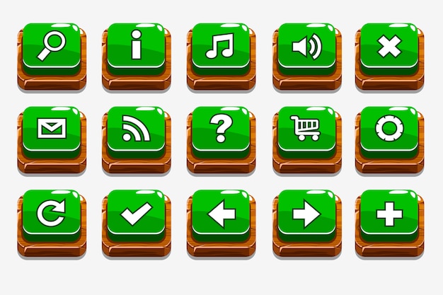 Green Wood buttons with different menu elements