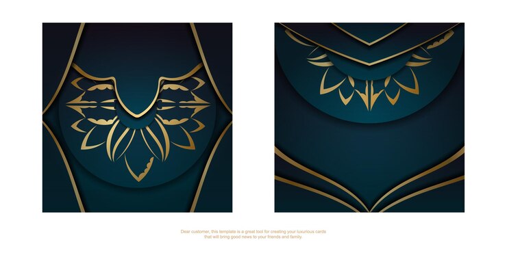 Vektör greeting flyer template with gradient blue color with luxurious gold pattern prepared for typography.