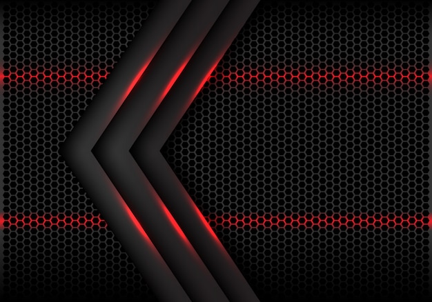 Grey arrow red light hexagon mesh futuristic background.