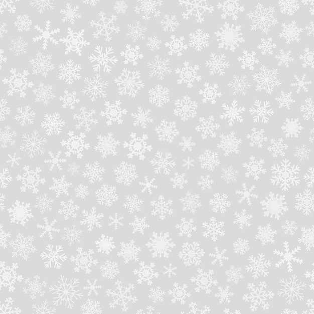 Gri arka planda kar taneleri Noel dikişsiz deseni