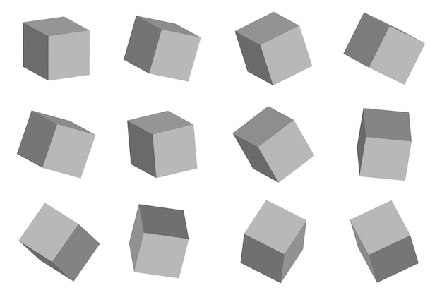 Gri küplerle 3 boyutlu set. Geometrik arka plan. Soyut tarzda gri küpler. Vektör illüstrasyonu.