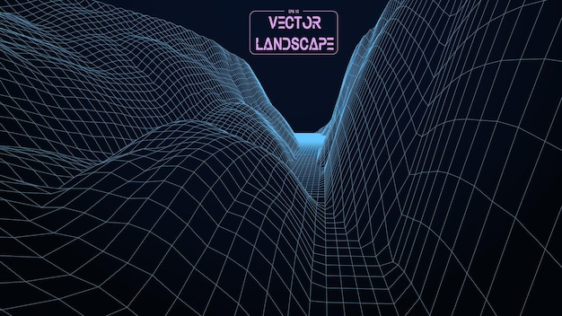 grid landscape frame landscape abstract dark background with digital grid polygonal map of the arena cyberspace 3d vector illustration