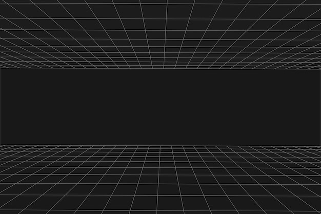 grid perspective black room. floor and celling. gray wireframe background. digital cyber box technology model. vector abstract architectural template
