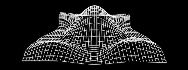 Grid perspective deformation White terrain wireframe on black background Relief meshed structure