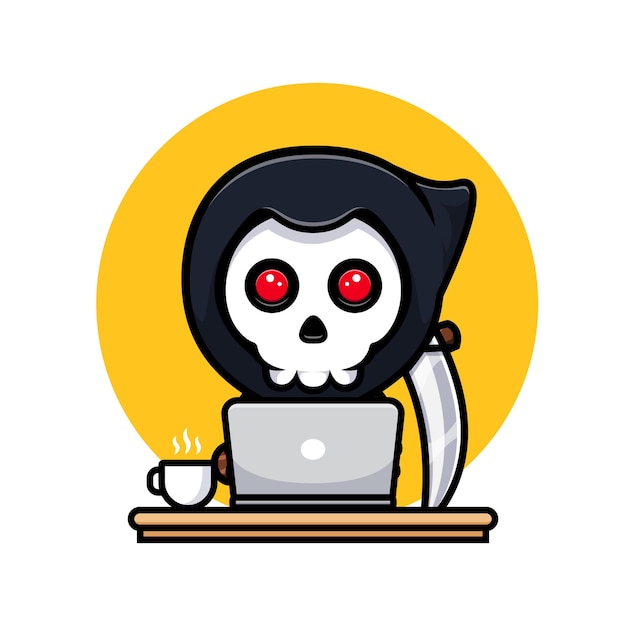 Grim reaper working online from home. Cute 