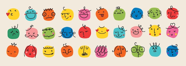 Groovy lovely funny faces stickers Love concept Happy Valentines day