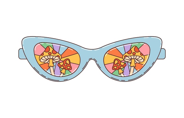 Groovy sunglasses hippie rainbow and mushrooms