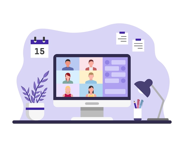 group of people vector illustration. video conference on isolated background. chat sign concept.