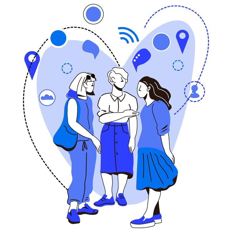 Vektör group of talking women with speech bubbles and signs of communication