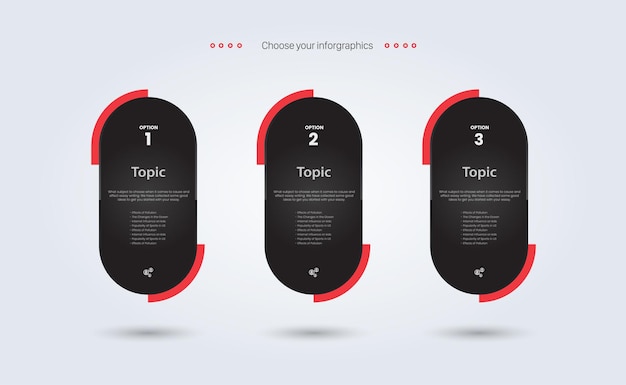 GROUPs of Vector infographic three dark element design and dark infographic options with 3 level