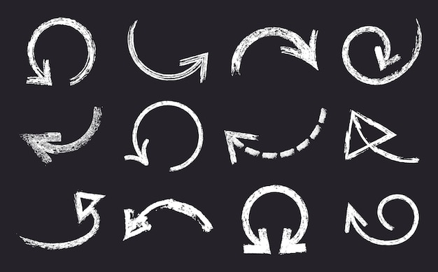 grunge chalk arrows hand drawn textured chalk pointers abstract shapes charcoal arrows flat vector illustration set