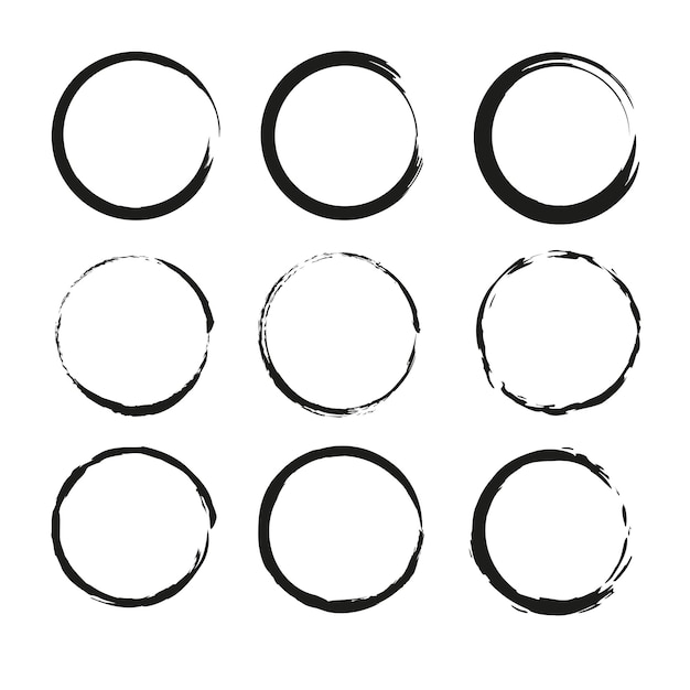 grunge circle frames rough brush strokes black vector elements abstract design