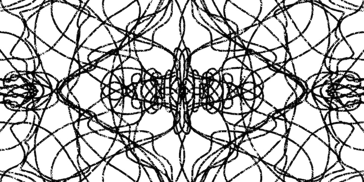 Vektor grunge monochrome texture background symmetrical lines interlacing carpet ikat abstract black vector background