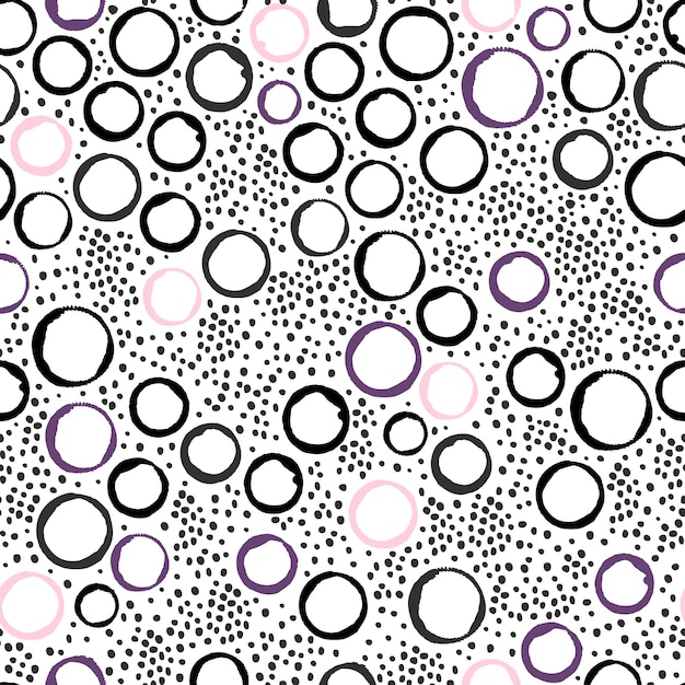 Grunge sketch seamless pattern with circles and dots