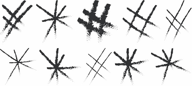 Grunge Style Crosshatch Marks and Starburst Vector Set for Creative Textures Background Patterns