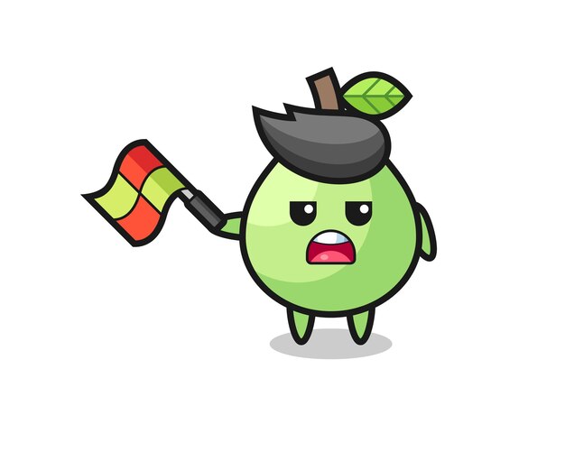 Guava cartoon as the line judge hold the flag up at a 45 degree angle