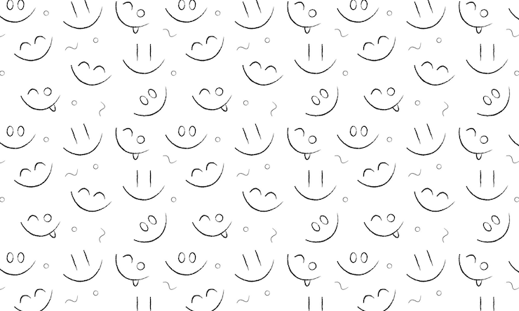 Vektör gülümseyen yüz ifadeleri emojileri ile kusursuz desen minimalist tarzda şirin çocuksu desen