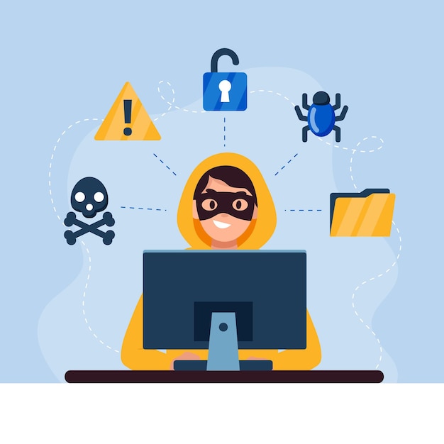 Güvenlik öğeleriyle resmedilmiş hacker