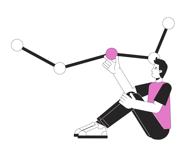 guy with line graph flat line color vector character