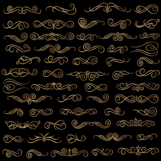 Gyldne vintage blomsterelementer, art deco-stil dekoration