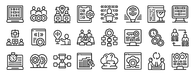Hackathon icon set Icons depicting software development lifecycle teamwork coding testing and project management
