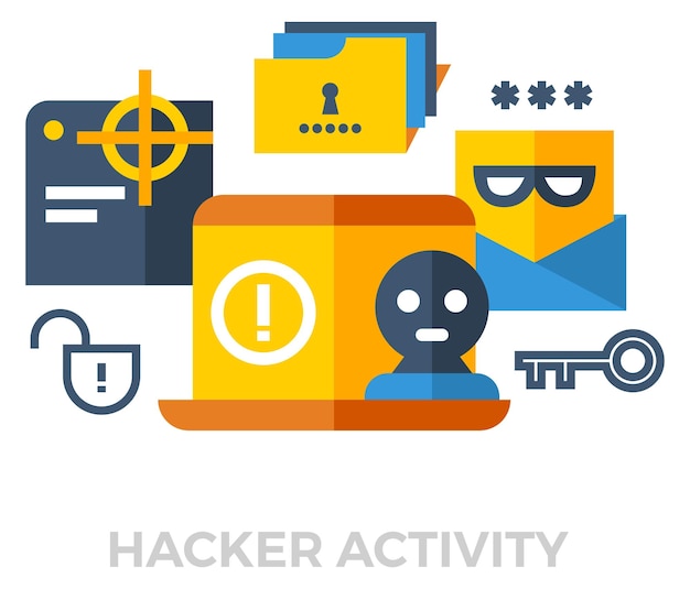 hacker activity color icon cyber security concept