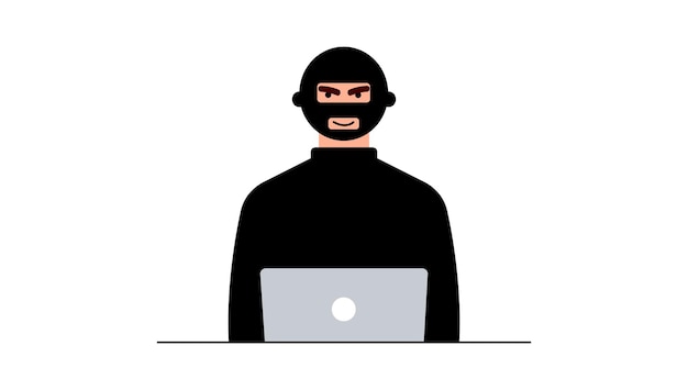 Hacker attack. Fraud with user data on social networks. Internet phishing, hacked password. Cybercrime and crime. A thief on a website online on the internet. The criminal behind a laptop, computer.