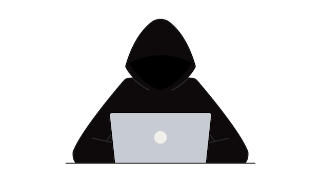 hacker attack. fraud with user data on social networks. internet phishing, hacked password. cybercrime and crime. a thief on a website online on the internet. the criminal behind a laptop, computer.