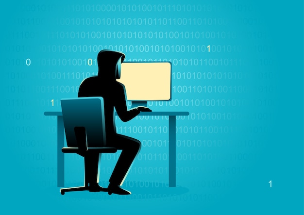 hacker behind desktop computer