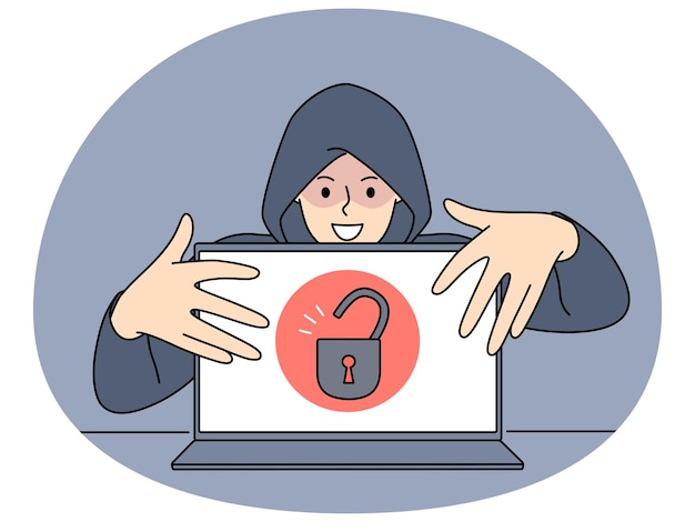 hacker in hood steal information from computer