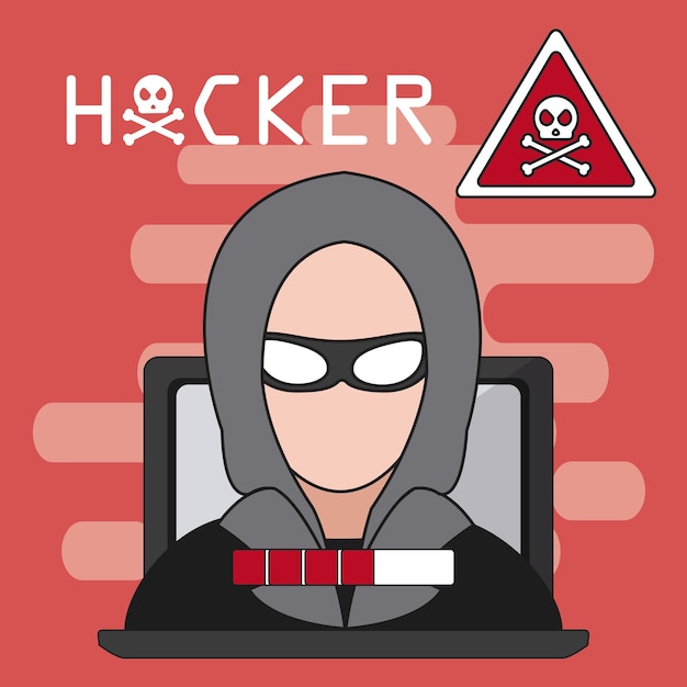 Hacker on laptop with attention sign vector illustration graphic design