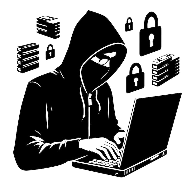 hacker silhouette vector on white background