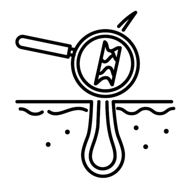 Hair treatment Icon Hair follicles with magnifier Trichoscopy Medical problem in hair follicle icon