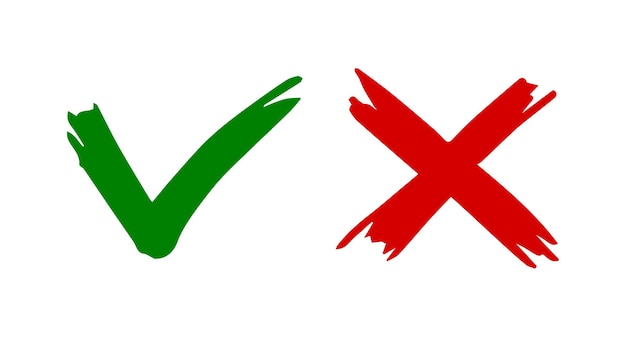 Hak og kryds tegn Checkmark OK og X ikoner