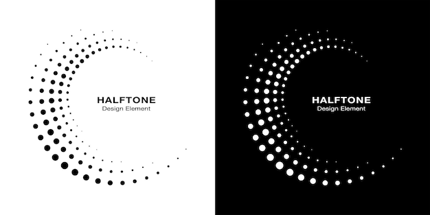 Halftone circular dotted frames set. Circle dots isolated
