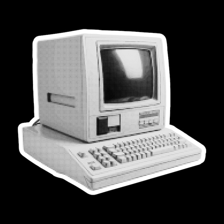Vektor halftone retro computer collage design element in trendy magazine style vector illustration